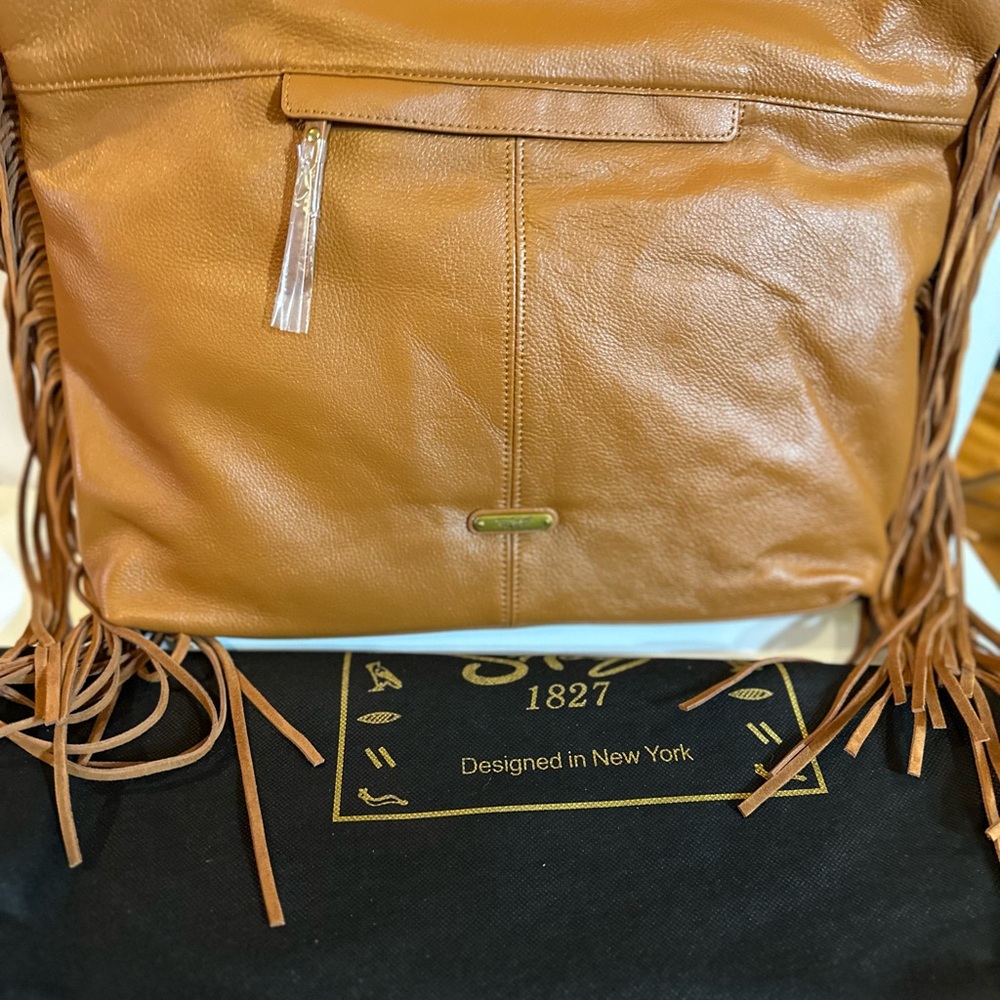 Sharif Caramel Leather Shoulder Bag with Fringe